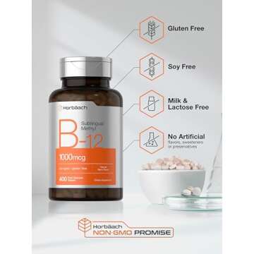 Horbaach Vitamin B12 Sublingual 1000 mcg | 400 Tablets | Methyl Supplement for Women and Men | Fast Dissolve Pills | Berry Flavor | Vegan, Non-GMO, and Gluten Free