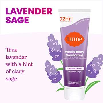 Lume Whole Body Deodorant - Invisible Cream Tube - 72 Hour Odor Control - Aluminum Free, Baking Soda Free, Skin Safe - 3.0 ounce (Lavender Sage)