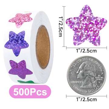 Anwyll Star Stickers,500Pcs 1Inch Foil Shiny Glitter Star Stickers for Kids Reward,Self-Adhesive Col...