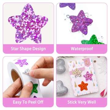 Anwyll Star Stickers,500Pcs 1Inch Foil Shiny Glitter Star Stickers for Kids Reward,Self-Adhesive Colorful Star Incentive Stickers Roll for Envelope Seal Birthday Party Wedding Classroom Teacher Supply