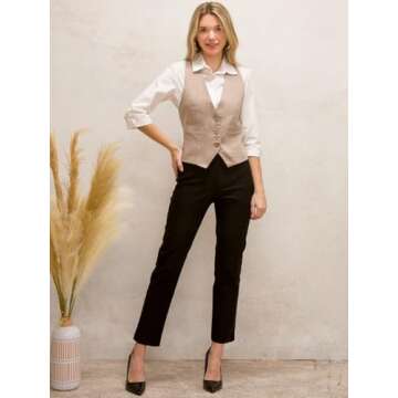 Design by Olivia Women's Dressy Casual Racerback Vest - Three Button Tuxedo Suit Waistcoat Khaki M