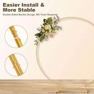 Chamvis Metal Round Balloon Arch Kit, 7.2ft (2.2m) Golden Round Arch Stand Kit: Garden Plants Vines Climbing Frame for Wedding Birthday Photo Background Party Supplies Decorations