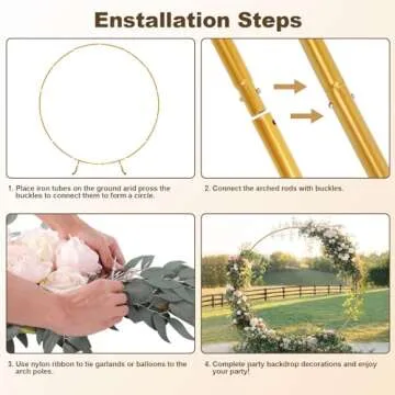 Chamvis Metal Round Balloon Arch Kit, 7.2ft (2.2m) Golden Round Arch Stand Kit: Garden Plants Vines Climbing Frame for Wedding Birthday Photo Background Party Supplies Decorations