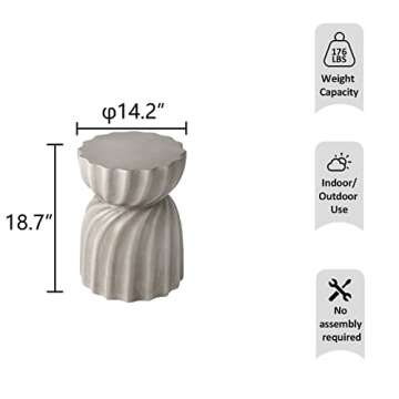 HOMPUS Unique Outdoor Concrete Side Table, Garden Stool, Round Patio MgO End Table, Lightweight Smal...