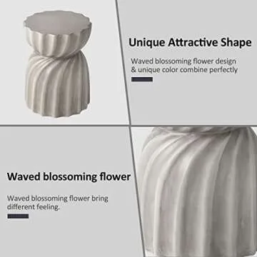 HOMPUS Unique Outdoor Concrete Side Table, Garden Stool, Round Patio MgO End Table, Lightweight Small Accent Table for Indoor Outdoor Use, Patio, Garden, Backyard, Natural Grey