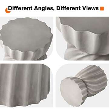 HOMPUS Unique Outdoor Concrete Side Table, Garden Stool, Round Patio MgO End Table, Lightweight Small Accent Table for Indoor Outdoor Use, Patio, Garden, Backyard, Natural Grey