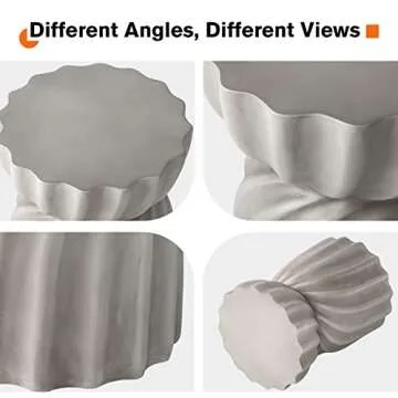 HOMPUS Unique Outdoor Concrete Side Table, Garden Stool, Round Patio MgO End Table, Lightweight Small Accent Table for Indoor Outdoor Use, Patio, Garden, Backyard, Natural Grey