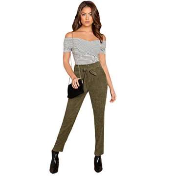 SOLY HUX Women's Criss Cross Striped Wrap Off The Shoulder Skinny Elegant Bodysuit Black and White S