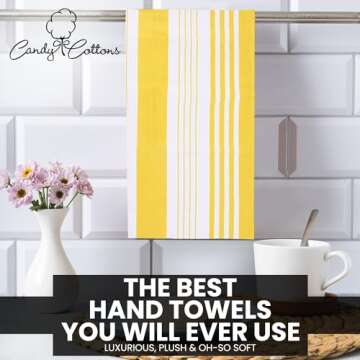 Candy Cottons Stripe Kitchen Towels Decor Mordern Design Centreband Dish Towels Boho Stripe Absorbent Festive Gift Set of 6 Pantry Reusable Kitchen Dish Towel|Easter Spring Decor 18x28 in | Yellow
