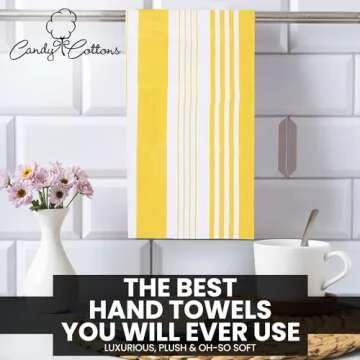 Candy Cottons Stripe Kitchen Towels Decor Mordern Design Centreband Dish Towels Boho Stripe Absorbent Festive Gift Set of 6 Pantry Reusable Kitchen Dish Towel|Easter Spring Decor 18x28 in | Yellow