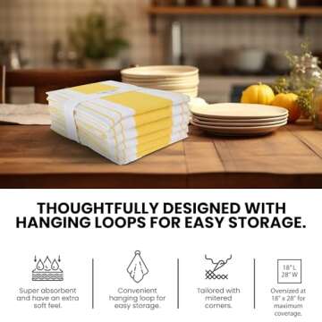 Candy Cottons Stripe Kitchen Towels Decor Mordern Design Centreband Dish Towels Boho Stripe Absorbent Festive Gift Set of 6 Pantry Reusable Kitchen Dish Towel|Easter Spring Decor 18x28 in | Yellow