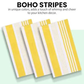 Candy Cottons Stripe Kitchen Towels Decor Mordern Design Centreband Dish Towels Boho Stripe Absorbent Festive Gift Set of 6 Pantry Reusable Kitchen Dish Towel|Easter Spring Decor 18x28 in | Yellow