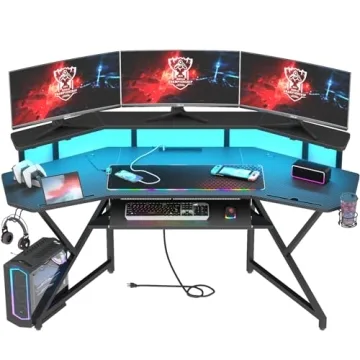 Auromie 72" Gaming Desk with Power Outlet & LED Strip for Gaming and Work