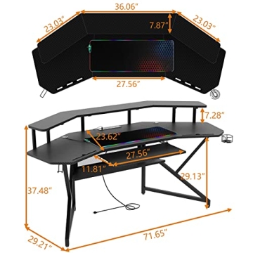 Auromie 72" Gaming Desk - Style Meets Functionality