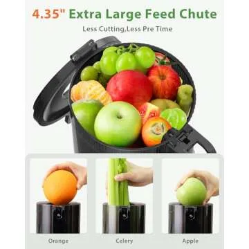 Juicer Machines, ECOSELF Cold Press Juicer with 4.35" Large Feed Chute Fit Whole Fruits and Vegetables, Juice Extractor Self Feeding Effortless for Batch Juicing, Easy to Clean, High Juice Yield