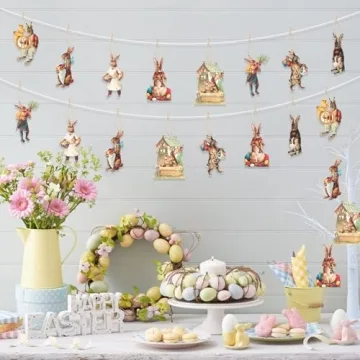 L1rabe Easter Vintage Bunny Wooden Ornaments for Festive Decor