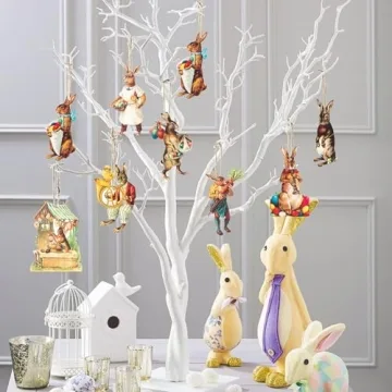 L1rabe Easter Vintage Bunny Wooden Ornaments for Festive Decor