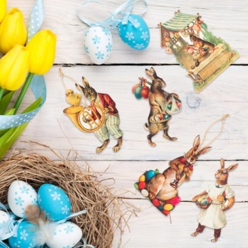 L1rabe Easter Vintage Bunny Wooden Ornaments for Festive Decor