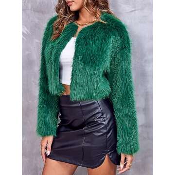 Danedvi Women's Fashion Cropped Faux Fur Jacket Long Sleeve Open Front Cardigan Casual Fluffy Parka Shaggy Short Coat