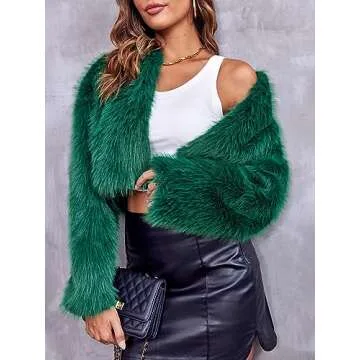 Danedvi Women's Fashion Cropped Faux Fur Jacket Long Sleeve Open Front Cardigan Casual Fluffy Parka Shaggy Short Coat