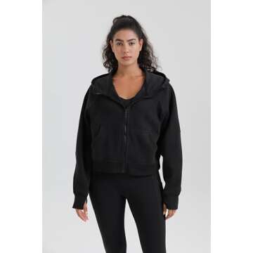 Colorfulkoala Women's Fleece Lined Oversized Hoodies Full-Zip Casual Workout Sweatshirts with Thumb ...