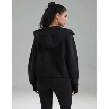 Colorfulkoala Women's Fleece Lined Oversized Hoodies Full-Zip Casual Workout Sweatshirts with Thumb Holes（XS-S,Black