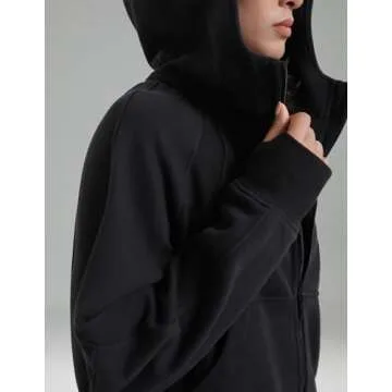 Colorfulkoala Women's Fleece Lined Oversized Hoodies Full-Zip Casual Workout Sweatshirts with Thumb Holes（XS-S,Black