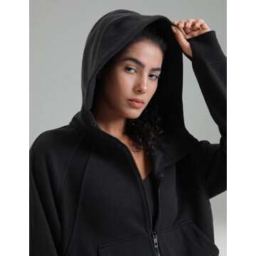 Colorfulkoala Women's Fleece Lined Oversized Hoodies Full-Zip Casual Workout Sweatshirts with Thumb Holes（XS-S,Black