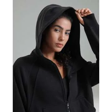 Colorfulkoala Women's Fleece Lined Oversized Hoodies Full-Zip Casual Workout Sweatshirts with Thumb Holes（XS-S,Black