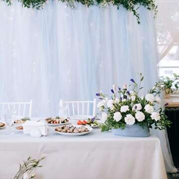 BIT.FLY Sheer Scarf Organza Table Swags Wedding Decor for Birthday Party & Home Table Runner 394 x 53 Inch, Table Skirt, Stair Bow, Valance, Backdrop Curtain Decoration (White, 1 Pack)