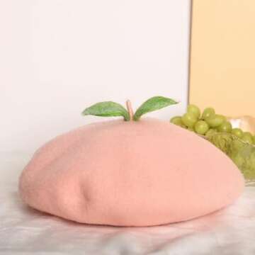 Yuri Japan Fruits Orange Peach Beret Cute Lolita Girl Hat Painter Cap Accessories for Women Gift (pi...