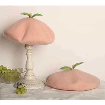 Yuri Japan Fruits Orange Peach Beret Cute Lolita Girl Hat Painter Cap Accessories for Women Gift (pink peach)
