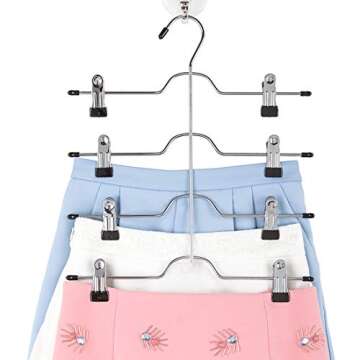 Tosnail 4 Pack 4 Tier Skirt Pants Clothes Hanger with Non Slip Clips, Space Saving Closet Organizer for Trouser, Slack, Jeans, Towels