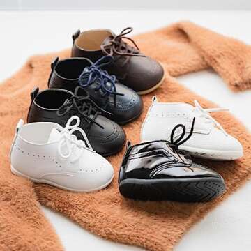 Meckior Infant Baby Boys Girls Classic PU Leather Wedding Loafers Brogue Toddler Oxford Dress Shoes First Steps Walking Flat Lazy Crib Shoe