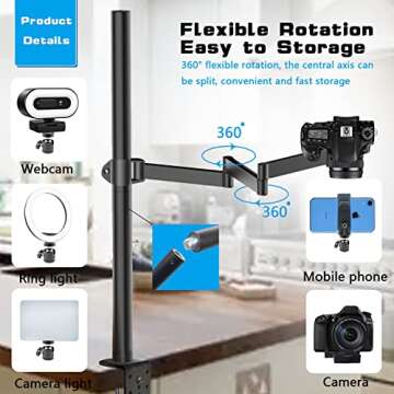 Heavy Desktop Overhead Camera Mount Rig Stand, Top Down DSLR Photography Holder with Flexible Arm an...
