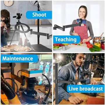 Heavy Desktop Overhead Camera Mount Rig Stand, Top Down DSLR Photography Holder with Flexible Arm and 360° Ball Head, Adjustable Height and Length for Ring Light/Video Camera/Webcam/Panel Light