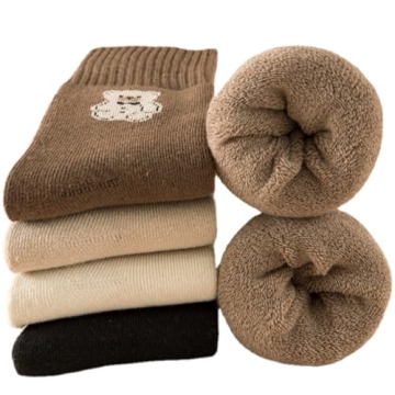 pzq 5 Pairs Teddy Bear Winter Socks Cute and Fluffy Boot Socks for Girls women Christmas Gifts Socks...