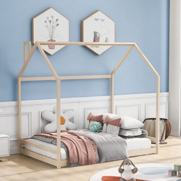 Merax Full Size Wood House Bed for Kids and Teens