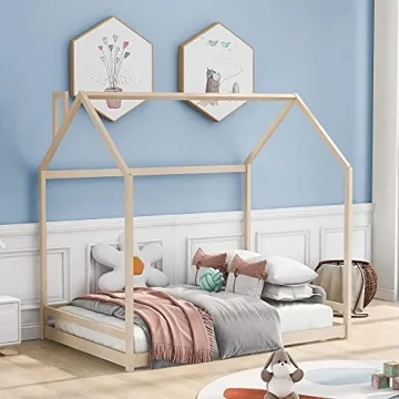Merax Full Size Wood House Bed for Kids and Teens