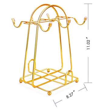 CHENP.HMC Home Storage Mug Hooks Stainless Steel Wire Rack Display Stand Service for Tea Cups,Bracket,Gold Metal Stand for Coffee Cups and Saucers.…