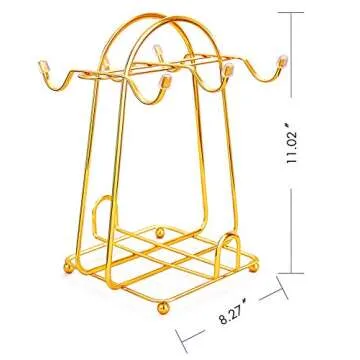 CHENP.HMC Home Storage Mug Hooks Stainless Steel Wire Rack Display Stand Service for Tea Cups,Bracket,Gold Metal Stand for Coffee Cups and Saucers.…