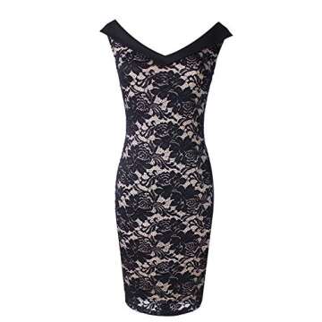 VFSHOW Womens V Neck Sleeveless Floral Lace Cocktail Party Pencil Dress 707 BLK XXL