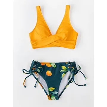 CUPSHE Floral Print Bikini Swimwear in Yellow, M