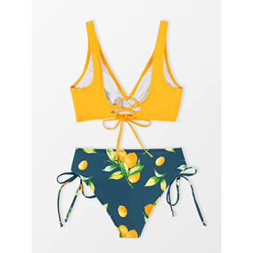 CUPSHE Floral Print Bikini Swimwear in Yellow, M