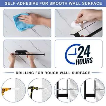 Honmein Paper Towel Holder, Upgrade SUS304 Stainless Steel Paper Towel Holder Under Cabinet, Bend-Resistant, Self-Adhesive or Drill mounting (Black)