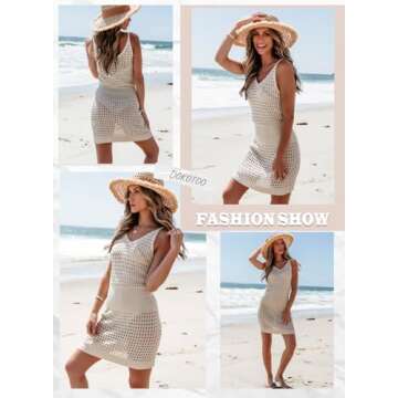 Dokotoo Women's Scoop Neck Crochet Swim Cover Up