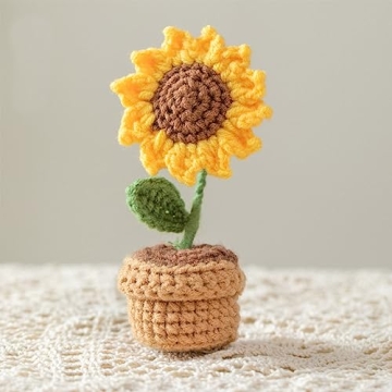 Lutoku Handmade Crochet Flowers - Charming Sunflower Decor for Home & Car