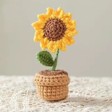 Lutoku Handmade Crochet Flowers - Charming Sunflower Decor for Home & Car