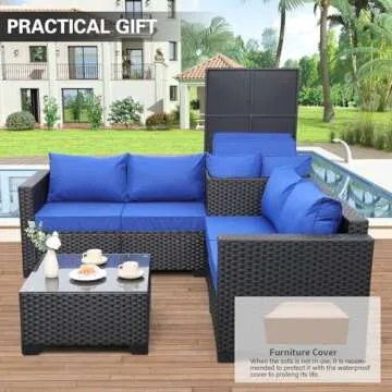 Outdoor PE Wicker Furniture Set 4 Piece Patio Black Rattan Sectional Loveseat Couch Set Conversation...