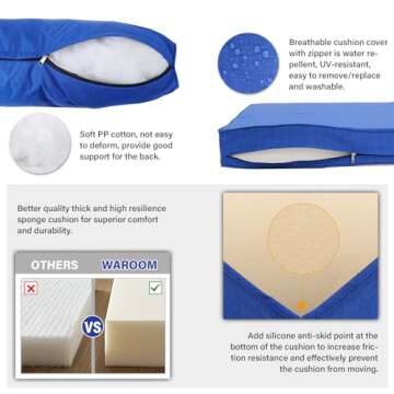 Outdoor PE Wicker Furniture Set 4 Piece Patio Black Rattan Sectional Loveseat Couch Set Conversation Sofa with Storage Box Glass Top Table and Non-Slip Royal Blue Cushion